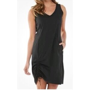 Columbia‎ Active Fit Black V Neck Dress Sleeveless Ruched Detail Womens Medium